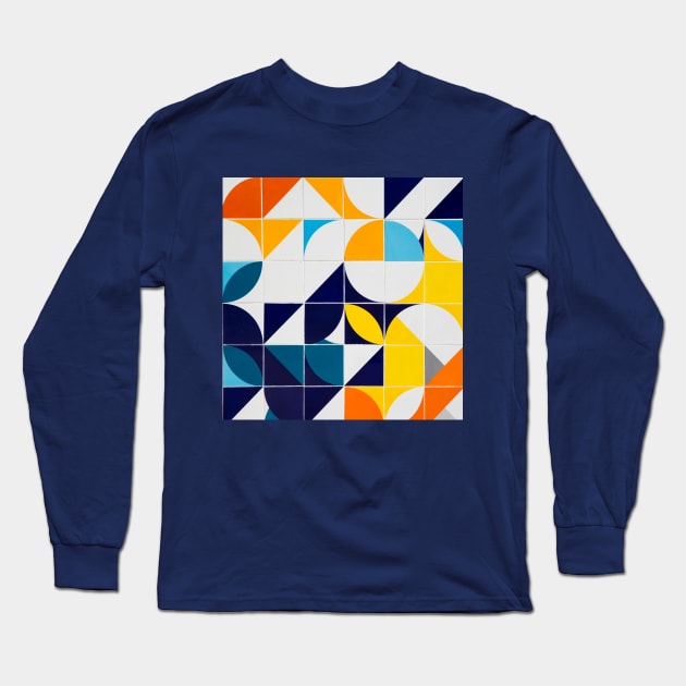 Bright Colorful Patterns Tile Pattern Squares Triangles Curves Circles Long Sleeve T-Shirt by Art by Ergate